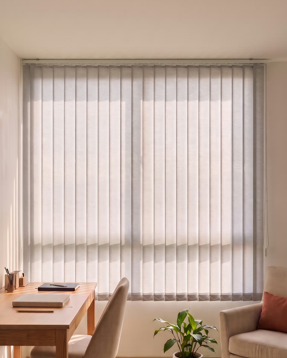 La misma ventana con las lamas verticales cerradas