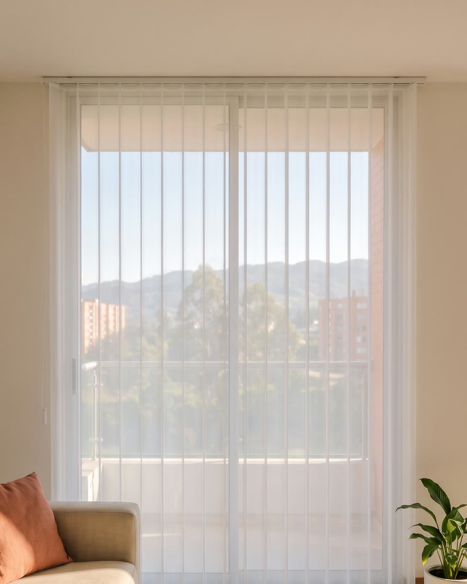 La misma puerta con las lamas cerradas y una luz suave